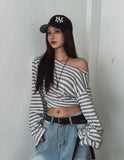 Dewey stripe off-shoulder long sleeves