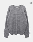 Delin round neck cable wool knit