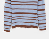 Mina Fold Slim Fit Ribbon Off-Shoulder Color Matching Stripe Knit