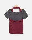 Dender Button Halter Short Sleeve T-shirt