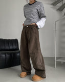 No-pin curved cut cotton balloon pants