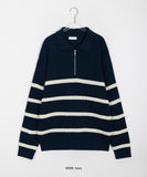 [unisex] Yomin Collar Stripe Half-Zip Over Knit