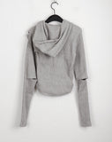 Mund shoulder sleeve slit cutout warmer ribbed hood zip-up