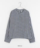 Enchoi Check Button Round Blouse