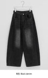 Yanne Brushed Side Pintuck Denim Wide Pants