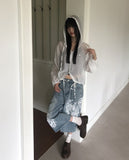 Davin printed denim washed Bermuda pants