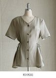 Karey Linen Strap Short Sleeve Blouse Jacket