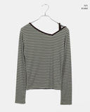 Two-fit Stripe Unbalanced Strap Long Sleeve T-Shirt