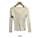 [U-BASIC] Yuki V-neck Slim Ribbed Long Sleeve Knit