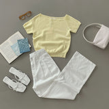 Feminine Cap Sleeves Unbalanced One-Off Short Sleeve Knit
