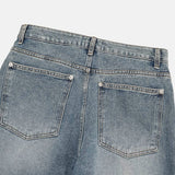 Crystal lettering washed denim pants