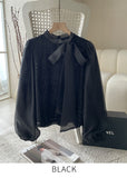 Elle Sequins Silk Satin Tie Blouse