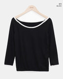 Partin Boat Neck Three Quarter Color Matching T-shirt