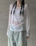 Boat neck long sleeve see-through knit