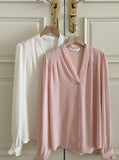 Mauve V-neck shirring blouse