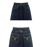 Emil Back Buckle Stitch Raw Denim Wide Pants