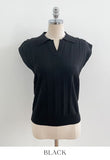 Bico Ribbed Collar Cap Sleeve Knit