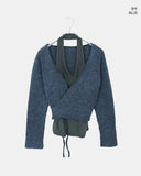 [Fake Layered /Wool] Dodge Color Matching Halter Sleeveless Strap Wrap Knit