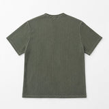Wheat Pigment Rib Muscle Henley Neck Short Sleeve T-shirt