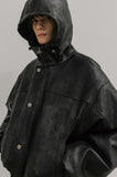hooded leather blouson