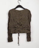 [MADE] Desop satin pleated ribbon string two-way blouse