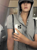 Henley Neck Hood Short Sleeve Sleeve