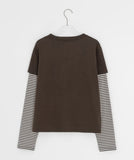 [BAONHAUS] Crein Stripe Color Matching Layered Long Sleeve Tee