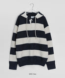 [unisex] Corinne Stripe Button Over Hood Knit