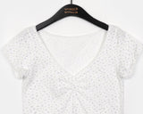 Ivey Floral Shirring V-Neck Short Sleeve T-Shirt