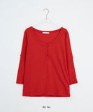 Bella Henley Neck Three Quarter Button Roll-Up T-Shirt