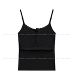 Heming Ribbed Lace Button Sleeveless Top