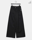 [Fake Layered SET] Chica Kitching Side Two-Button Pintuck Wrap Skirt Wide Long Pants