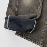 Winter Side Cut Fleece Brushed Wide Fit Denim Pants