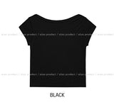 Sheer see-through boat neck cropped short sleeve