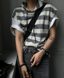 Stripe Mix Hooded Vest Knit