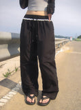 Tsukin Lace Track Nylon Wide Banding Pants