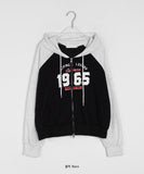 Heiru Lettering Crop Two Way Hood Zip-Up - Long Sleeve ver