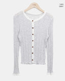 Dabu Lace Button Ribbed Cardigan