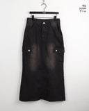 Riader Pocket Cargo Incision Denim Long Skirt