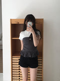 Muu Dot Shirring Frill Top