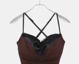 [with pad/adjustable straps] Cheeky back banding layered lace color matching shirring sleeveless