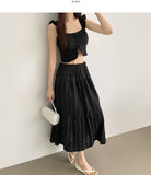 Tiered Frill Sleeveless A-line Banding Long Skirt Two-Piece Set Vacation Look