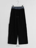 Mitu Summer Check Color Matching Cargo Wide Pants