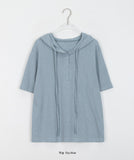 Kyujo Linen Button Hood Short Sleeve Tee - Linen 100