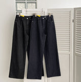 Raw autumn non-fade banding casual wide denim pants