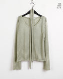 [2 SET] Town Scarf Set Stripe Linen Long Sleeve T-Shirt