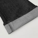 Raw back point button roll-up mega wide fit denim pants