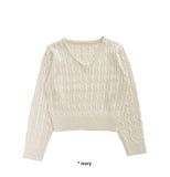 V-NECK CABLE CROP KNIT