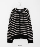 [unisex] Anaku Two-Way Stripe Knit Hood Zip-Up