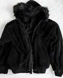 Deep Black Semi-Crop Fur + Silver Winter Jumper Jacket